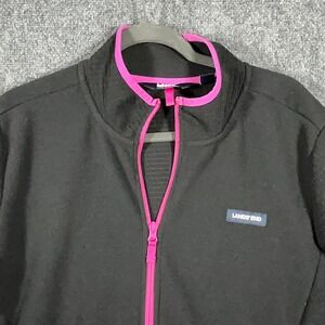 Lands End Womens XXL Black Pink Full Zip Fleece Jacket Grid Textured 527909